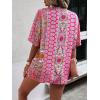 imageMakeMeChic Womens Boho 2 Piece Outfits Tropical Open Front Kimono Blouse and Shorts SetPink