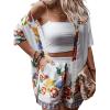 imageMakeMeChic Womens Boho 2 Piece Outfits Tropical Open Front Kimono Blouse and Shorts SetWhite a