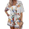 imageMakeMeChic Womens Boho 2 Piece Outfits Tropical Open Front Kimono Blouse and Shorts SetWhite a