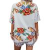 imageMakeMeChic Womens Boho 2 Piece Outfits Tropical Open Front Kimono Blouse and Shorts SetWhite a