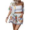 imageMakeMeChic Womens Boho 2 Piece Outfits Tropical Open Front Kimono Blouse and Shorts SetWhite a
