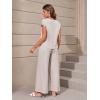 imageMakeMeChic Womens Casual 2 Piece Outfits Cap Short Sleeve Tee Shirt Top and Pocket Wide Leg Pants SetBeige