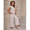 imageMakeMeChic Womens Casual 2 Piece Outfits Cap Short Sleeve Tee Shirt Top and Pocket Wide Leg Pants SetBeige