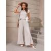 imageMakeMeChic Womens Casual 2 Piece Outfits Cap Short Sleeve Tee Shirt Top and Pocket Wide Leg Pants SetBeige
