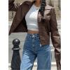 imageMakeMeChic Womens Crop Faux Leather Jacket Vintage Long Sleeve Collar Zip Up Biker Motorcycle Jackets CoatsBrown