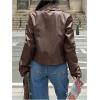 imageMakeMeChic Womens Crop Faux Leather Jacket Vintage Long Sleeve Collar Zip Up Biker Motorcycle Jackets CoatsBrown
