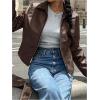 imageMakeMeChic Womens Crop Faux Leather Jacket Vintage Long Sleeve Collar Zip Up Biker Motorcycle Jackets CoatsBrown