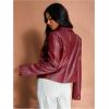 imageMakeMeChic Womens Crop Faux Leather Jacket Vintage Long Sleeve Collar Zip Up Biker Motorcycle Jackets CoatsBurgundy