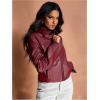 imageMakeMeChic Womens Crop Faux Leather Jacket Vintage Long Sleeve Collar Zip Up Biker Motorcycle Jackets CoatsBurgundy