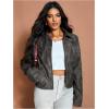 imageMakeMeChic Womens Crop Faux Leather Jacket Vintage Long Sleeve Collar Zip Up Biker Motorcycle Jackets CoatsDark Grey