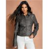 imageMakeMeChic Womens Crop Faux Leather Jacket Vintage Long Sleeve Collar Zip Up Biker Motorcycle Jackets CoatsDark Grey
