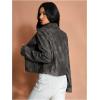 imageMakeMeChic Womens Crop Faux Leather Jacket Vintage Long Sleeve Collar Zip Up Biker Motorcycle Jackets CoatsDark Grey