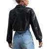 imageMakeMeChic Womens Faux Leather Crop Jacket Button Down Pocket Cropped Motorcycle JacketBlack