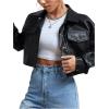 imageMakeMeChic Womens Faux Leather Crop Jacket Button Down Pocket Cropped Motorcycle JacketBlack