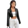 imageMakeMeChic Womens Faux PU Leather Lapel Neck Long Sleeve Cropped Jacket Blazer