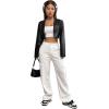 imageMakeMeChic Womens Faux PU Leather Lapel Neck Long Sleeve Cropped Jacket Blazer