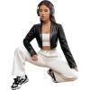imageMakeMeChic Womens Faux PU Leather Lapel Neck Long Sleeve Cropped Jacket Blazer