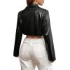 imageMakeMeChic Womens Faux PU Leather Lapel Neck Long Sleeve Cropped Jacket Blazer