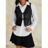 imageMakeMeChic Womens PU Leather Tie Front Vest Sleeveless V Neck Jacket OuterwearBlack