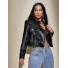 imageMakeMeChic Womens Petite Casual Faux Leather Cropped Jacket Zip Up Long Sleeve Moto Biker CoatBlack