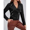 imageMakeMeChic Womens Petite Casual Faux Leather Cropped Jacket Zip Up Long Sleeve Moto Biker CoatBlack C