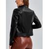 imageMakeMeChic Womens Petite Casual Faux Leather Cropped Jacket Zip Up Long Sleeve Moto Biker CoatBlack C
