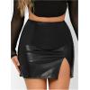 imageWomens Faux PU Leather Split Mini Skirt Bodycon Pencil Short SkirtsBlack