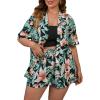 imageMakeMeChic Womens Boho 2 Piece Outfits Tropical Open Front Kimono Blouse and Shorts SetBlack Multi