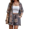 imageMakeMeChic Womens Boho 2 Piece Outfits Tropical Open Front Kimono Blouse and Shorts SetPaisley Multi