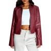 imageMakeMeChic Womens Crop Faux Leather Jacket Vintage Long Sleeve Collar Zip Up Biker Motorcycle Jackets CoatsBurgundy