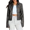 imageMakeMeChic Womens Crop Faux Leather Jacket Vintage Long Sleeve Collar Zip Up Biker Motorcycle Jackets CoatsDark Grey
