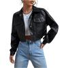 imageMakeMeChic Womens Faux Leather Crop Jacket Button Down Pocket Cropped Motorcycle JacketBlack