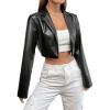 imageMakeMeChic Womens Faux PU Leather Lapel Neck Long Sleeve Cropped Jacket Blazer