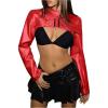 imageMakeMeChic Womens PU Leather Mock Neck Long Sleeve Button Front Cropped Shrugs Club Jacket CoatRed