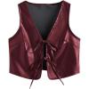 imageMakeMeChic Womens PU Leather Tie Front Vest Sleeveless V Neck Jacket OuterwearBurgundy
