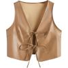 imageMakeMeChic Womens PU Leather Tie Front Vest Sleeveless V Neck Jacket OuterwearKhaki