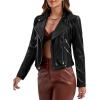 imageMakeMeChic Womens Petite Casual Faux Leather Cropped Jacket Zip Up Long Sleeve Moto Biker CoatBlack C
