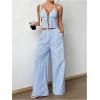 imageMakeMeChic Womens 2 Piece Outfits Striped Tie Backless Halter Crop Cami Tops and Pants SetBlue