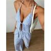 imageMakeMeChic Womens 2 Piece Outfits Striped Tie Backless Halter Crop Cami Tops and Pants SetBlue