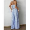 imageMakeMeChic Womens 2 Piece Outfits Striped Tie Backless Halter Crop Cami Tops and Pants SetBlue