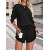 imageMakeMeChic Womens Casual 2 Piece Outfits Round Neck Long Sleeve Sweatshirt and Track Shorts SetBlack