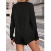 imageMakeMeChic Womens Casual 2 Piece Outfits Round Neck Long Sleeve Sweatshirt and Track Shorts SetBlack
