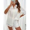 imageMakeMeChic Womens Casual 2 Piece Outfits Short Sleeve Button Down Blouse and Short SetWhite a