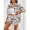 imageMakeMeChic Womens Casual 2 Piece Outfits Short Sleeve Button Down Blouse and Short SetWhite and Black