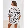 imageMakeMeChic Womens Casual 2 Piece Outfits Short Sleeve Button Down Blouse and Short SetWhite and Black