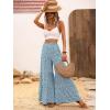imageMakeMeChic Womens Floral High Waisted Ruffle Wide Leg Pants Boho Summer Beach Palazzo PantsBlue