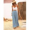 imageMakeMeChic Womens Floral High Waisted Ruffle Wide Leg Pants Boho Summer Beach Palazzo PantsBlue