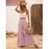 imageMakeMeChic Womens Floral High Waisted Ruffle Wide Leg Pants Boho Summer Beach Palazzo PantsMulticolor