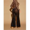 imageMakeMeChic Womens Glitter Mesh Sheer Elastic Waist Flare Leg Pants Party Bell BottomsBlack