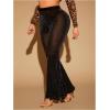imageMakeMeChic Womens Glitter Mesh Sheer Elastic Waist Flare Leg Pants Party Bell BottomsBlack